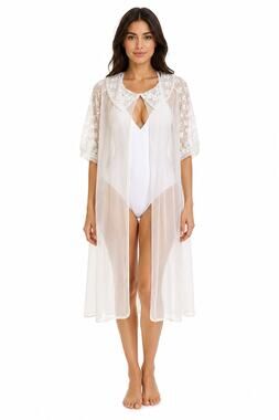 1960s Stern Maid Ivory Sheer Peignoir Robe Union Label USA Medium